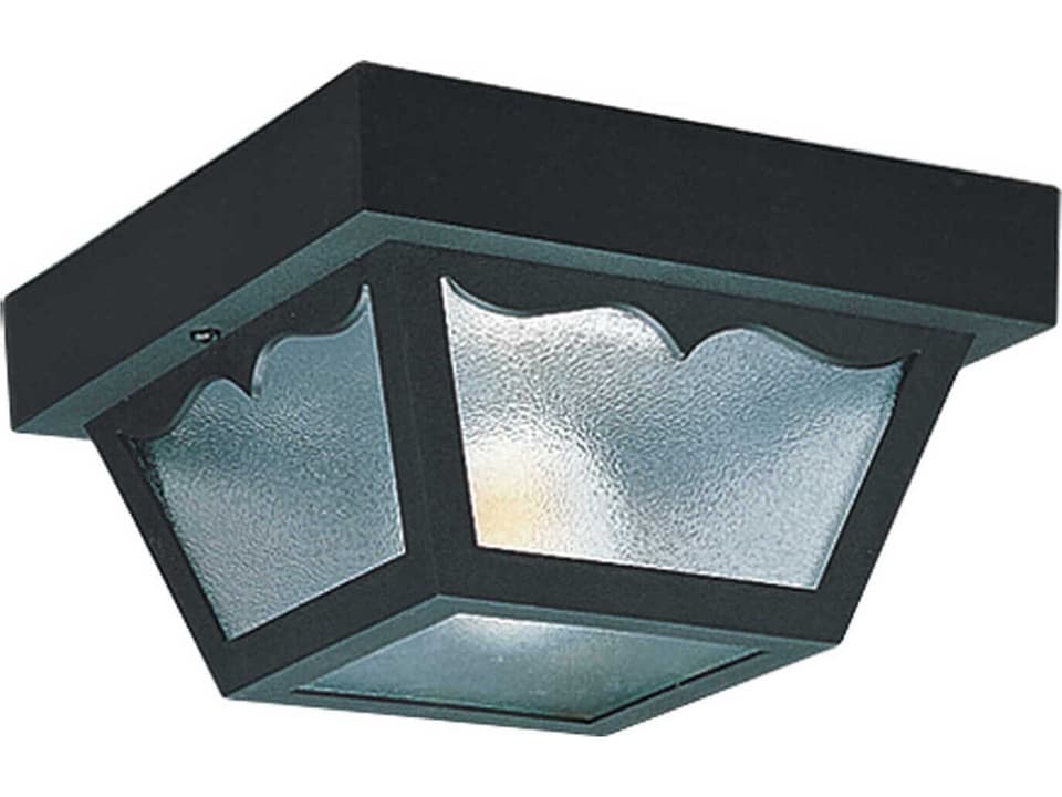2-Light Outdoor Flush Mount in Black with Clear Textured Glass