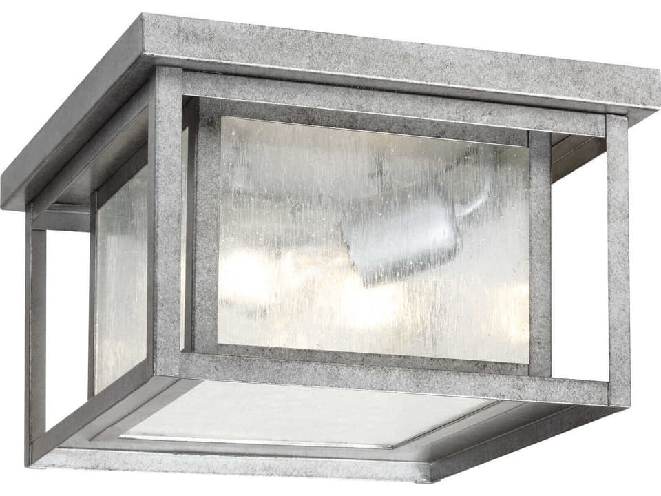 Hunnington 2-Light Outdoor Flush Mount in Weathered Pewter