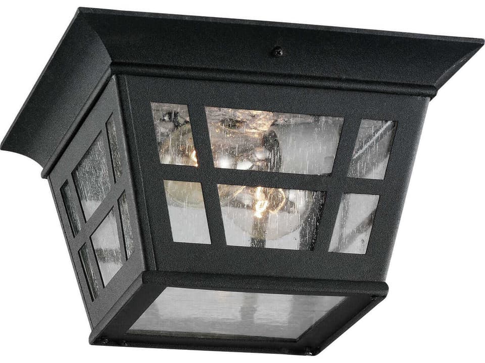 Herrington 2-Light Outdoor Ceiling Flush Mount in Black with Clear Seeded Glass