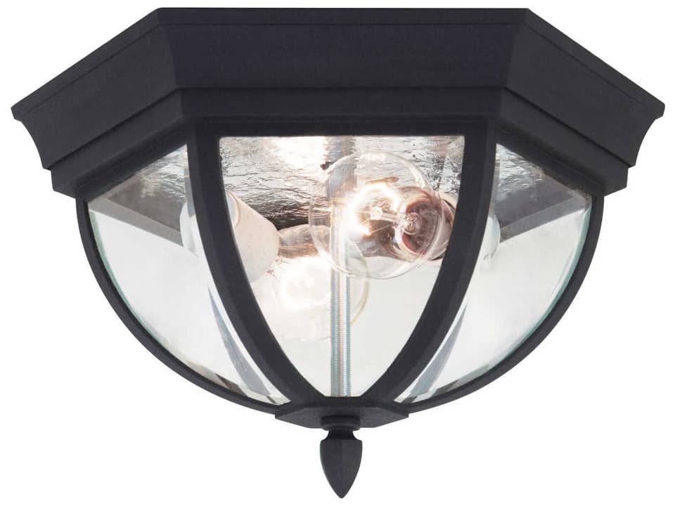 Wynfield 2-Light Outdoor Flush Mount in Black with Clear Beveled Glass