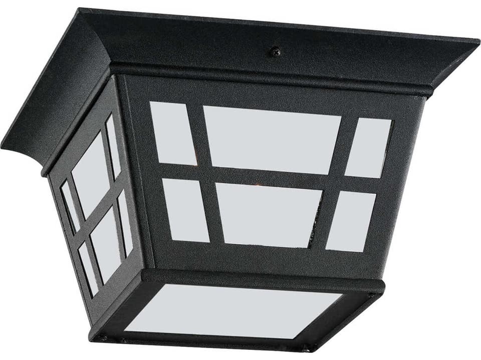 Herrington 2-Light Outdoor Flush Mount in Black with Etched White Glass
