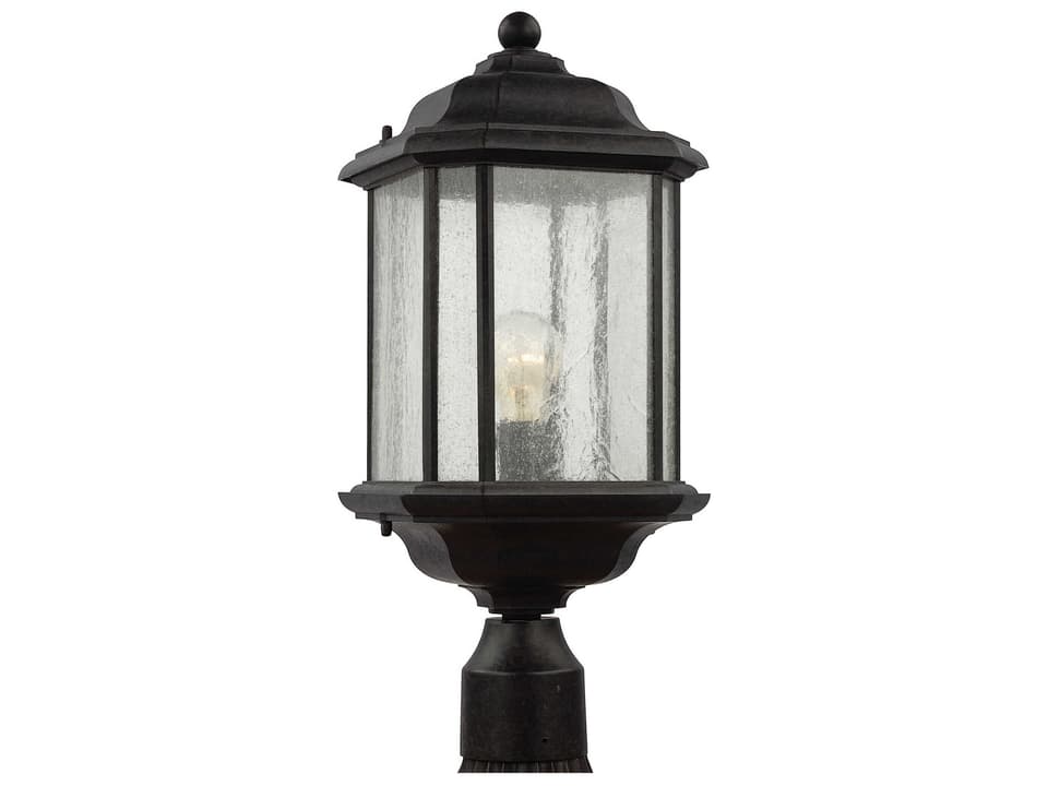Kent 1-Light Outdoor Post Lantern in Oxford Bronze with Clear Seeded Glass