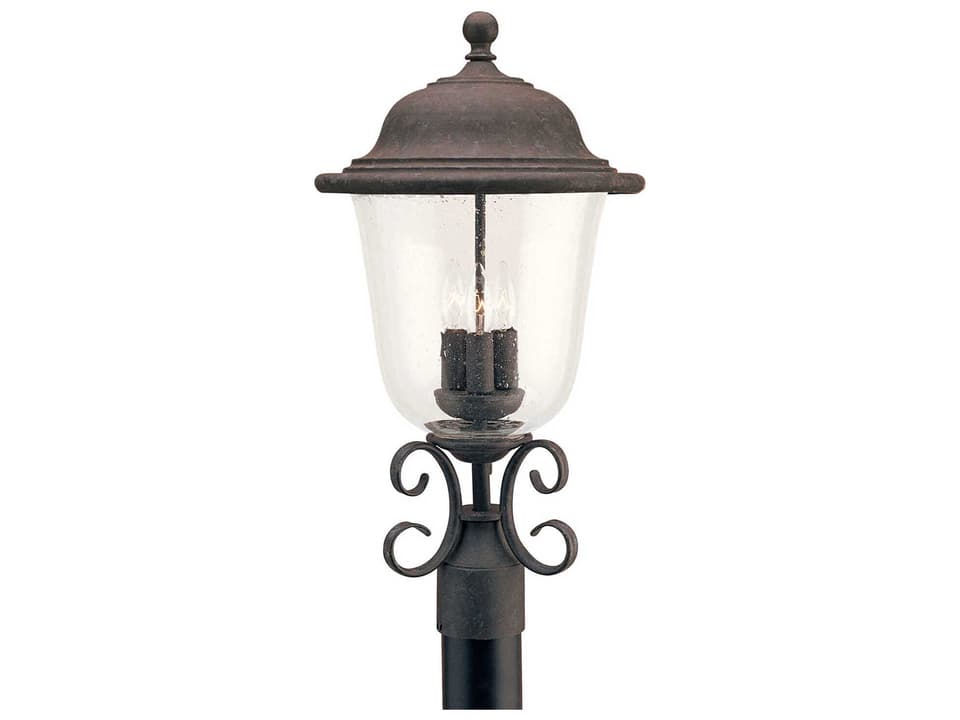 Trafalgar 3-Light Outdoor Post Light in Oxidized Bronze with Clear Seeded Glass