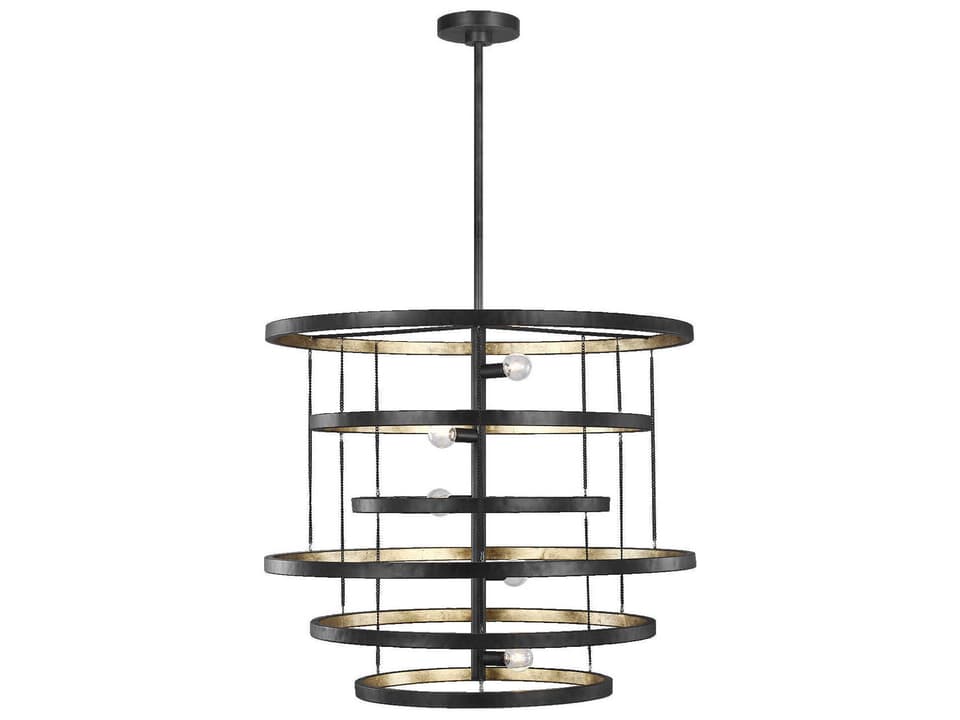 5-Light Celeste Chandelier in Aged Iron and Gold Leaf