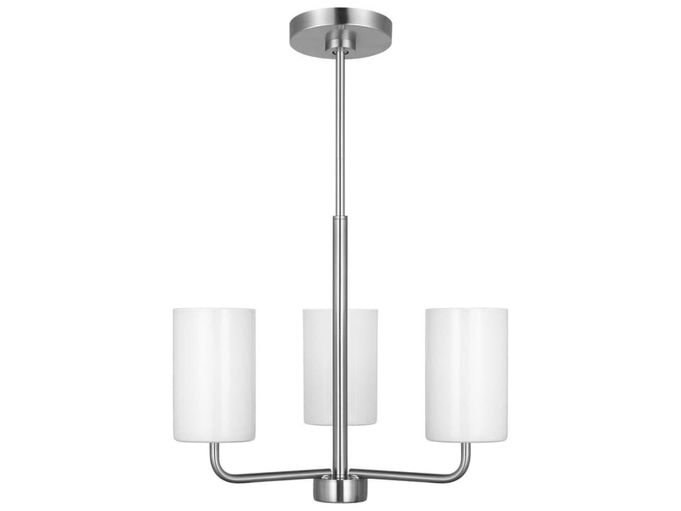 Rhett 3-Light Chandelier in Brushed Steel with White Glass