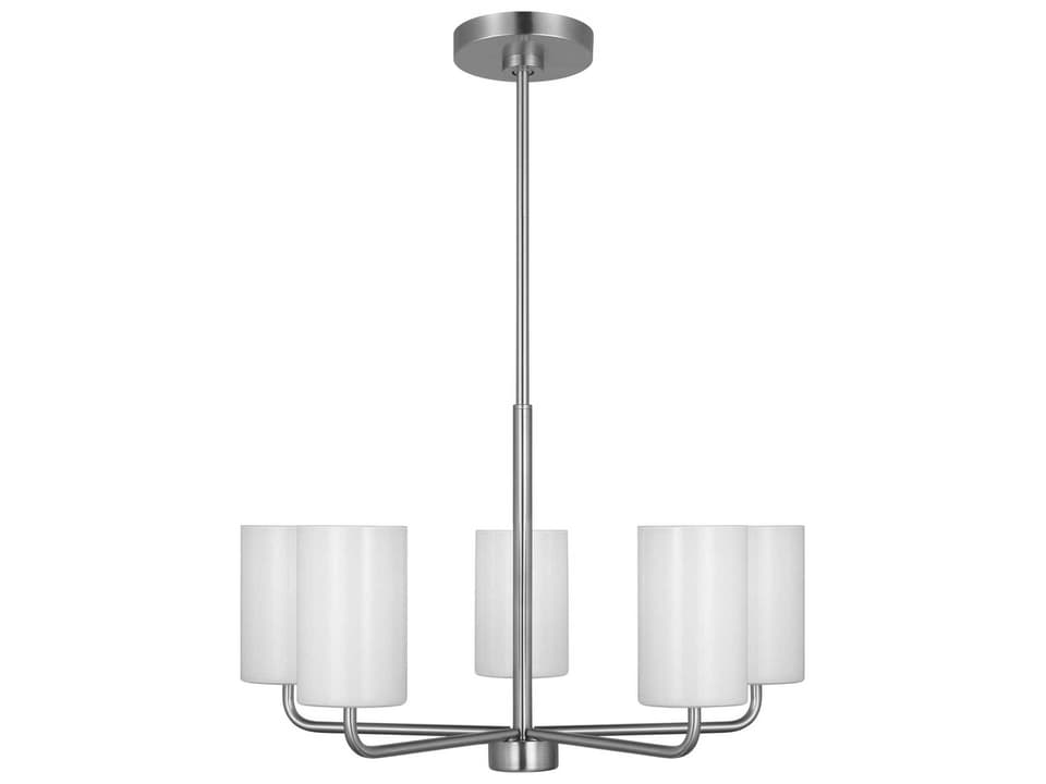 Rhett 5-Light Chandelier in Brushed Steel with White Glass Shades