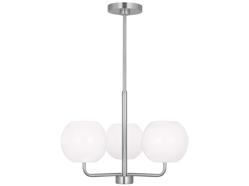 Rory 3-Light Chandelier in Brushed Steel with Opal Glass Shades