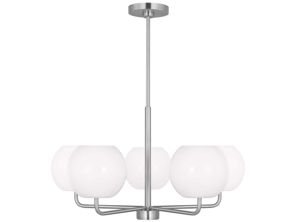 Rory 5-Light Chandelier in Brushed Steel with Opal Glass Shades