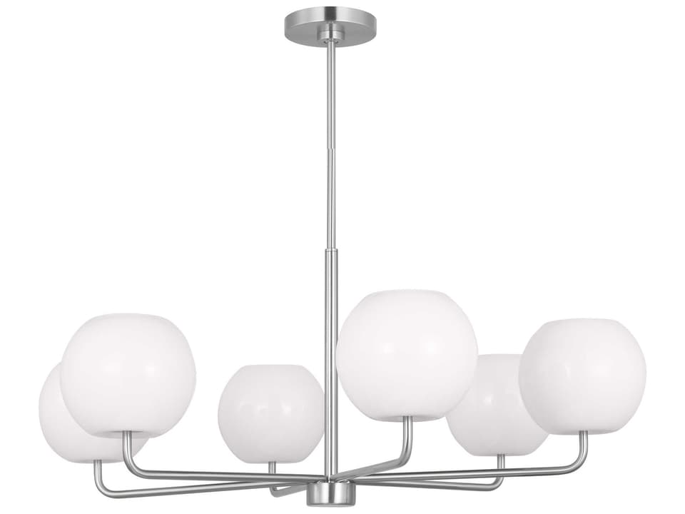 6-Light Rory Chandelier in Brushed Steel with Opal Glass