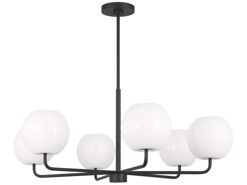Rory 6-Light Chandelier in Midnight Black with Opal Glass Shades