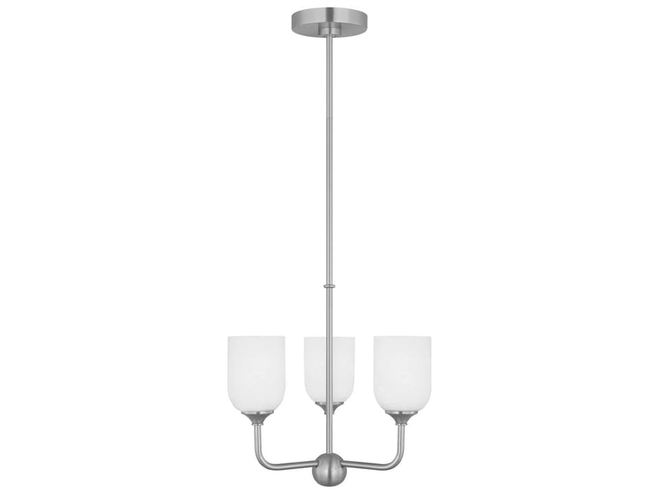 3-Light Emile Chandelier in Brushed Steel with Etched Glass