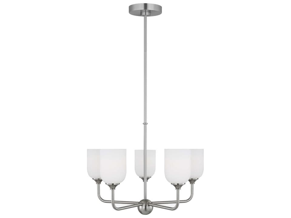 Emile 5-Light Chandelier in Brushed Steel with Etched-White Glass