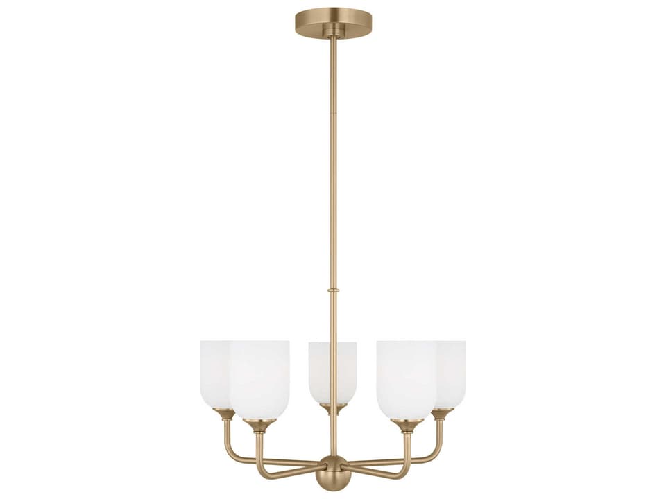 5-Light Emile Chandelier in Satin Bronze with Etched White Glass