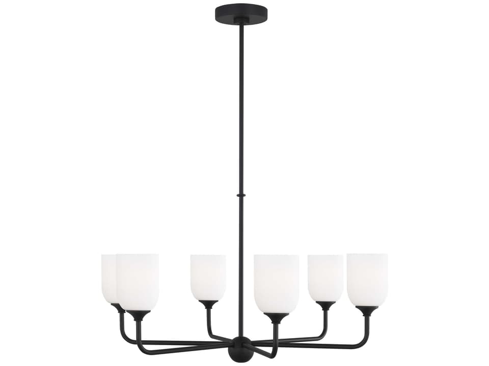 Emile 6-Light Chandelier in Midnight Black with Etched Glass Shades