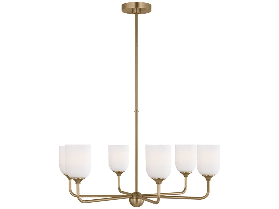 Emile 6-Light Chandelier in Satin Bronze with Etched White Glass Shades
