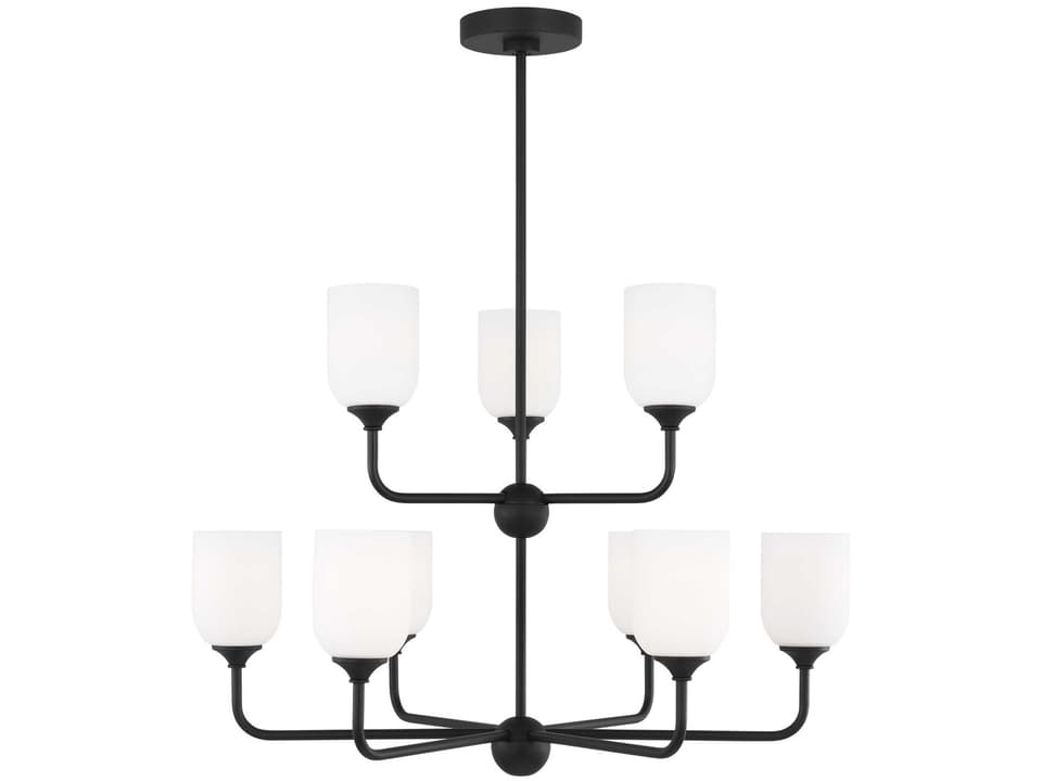 Emile 9-Light 30-Inch Chandelier in Midnight Black with Etched Glass Shades