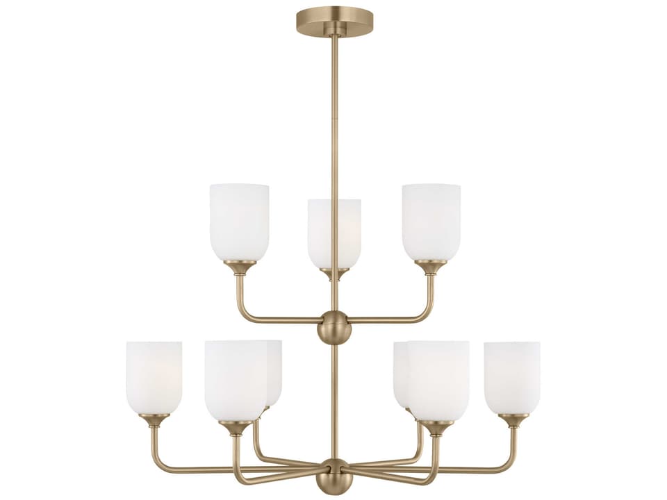 Emile 9-Light Tiered Chandelier in Satin Bronze with Etched White Glass