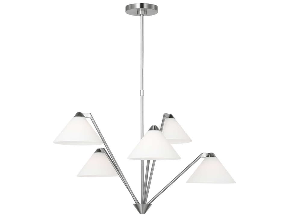 Werley 5-Light Chandelier in Brushed Nickel with Etched White Glass Shades