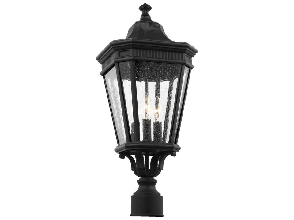 Cotswold Lane 3-Light Outdoor Post Lantern in Black with Clear Seeded Glass