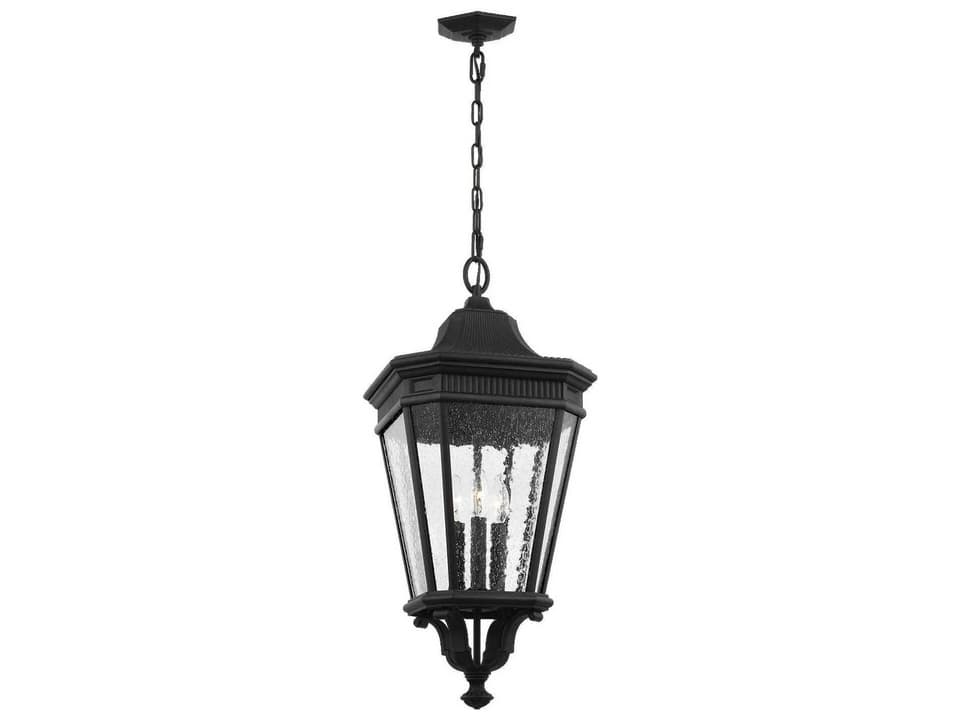 Cotswold Lane 3-Light Outdoor Pendant Light in Black with Clear Seeded Glass