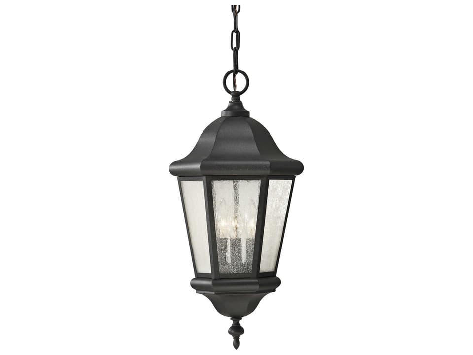 Martinsville 3-Light Outdoor Pendant in Black with Clear Seeded Glass