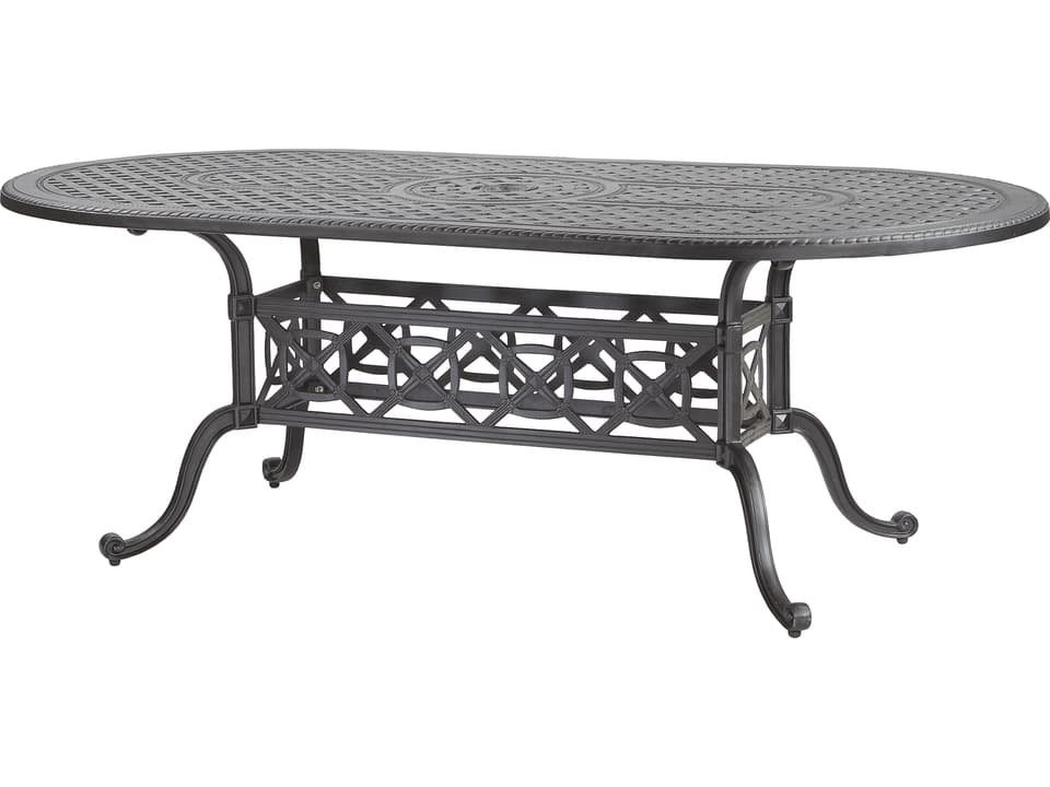 Grand Terrace 86x42 Inch Cast Aluminum Oval Dining Table with Umbrella Hole
