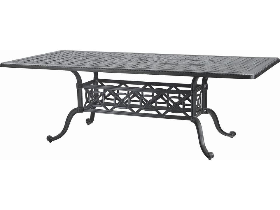 Grand Terrace Cast Aluminum Rectangular Dining Table with Umbrella Hole