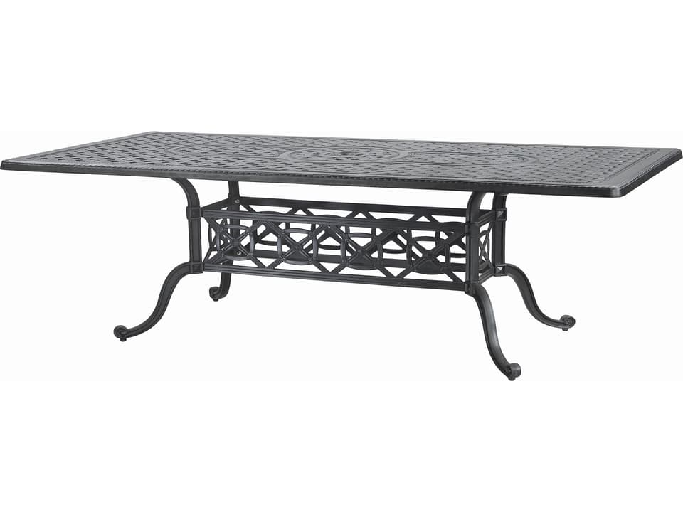 Grand Terrace Cast Aluminum Rectangular Dining Table with Umbrella Hole