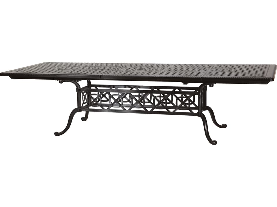 Grand Terrace Cast Aluminum Rectangular Extendable Outdoor Patio Dining Table with Umbrella Hole
