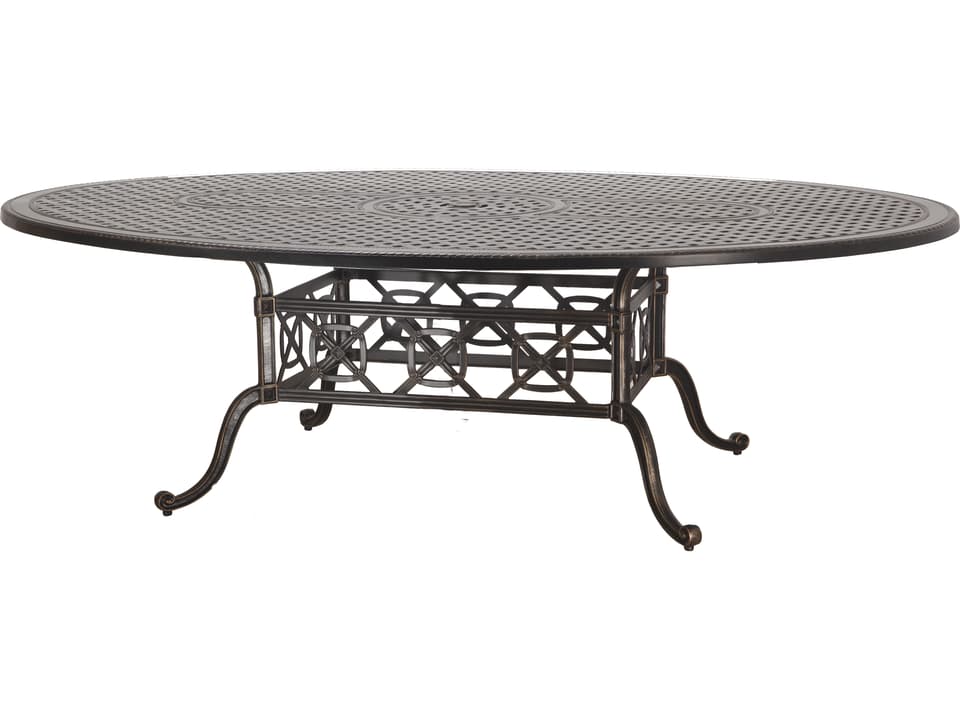 Grand Terrace Cast Aluminum Geo Oval Dining Table with Umbrella Hole
