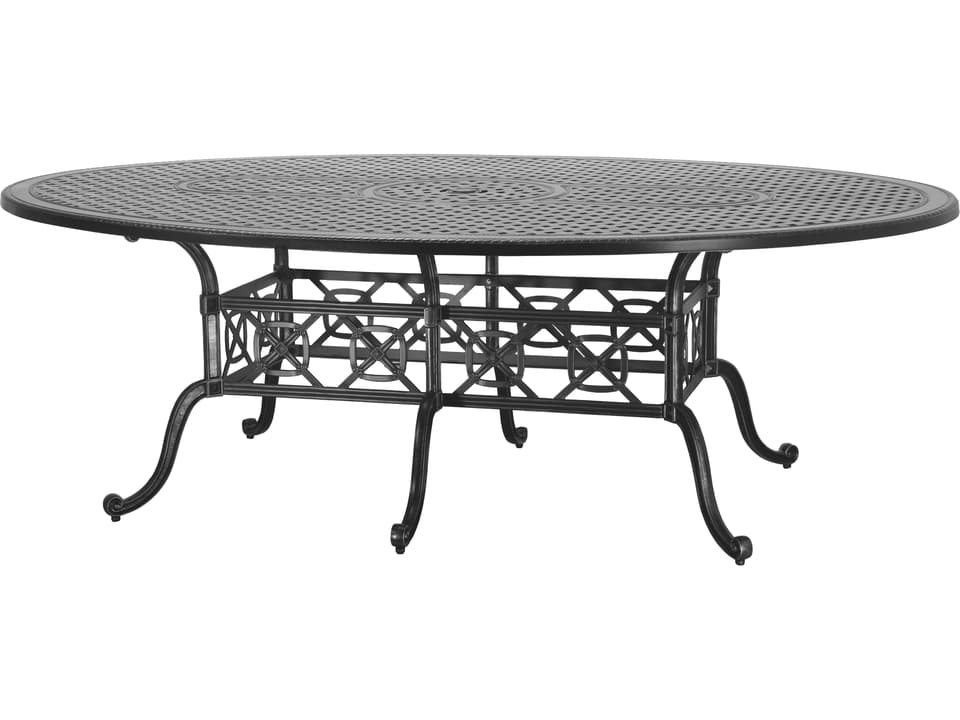 Grand Terrace Geo Cast Aluminum Oval Dining Table with Umbrella Hole