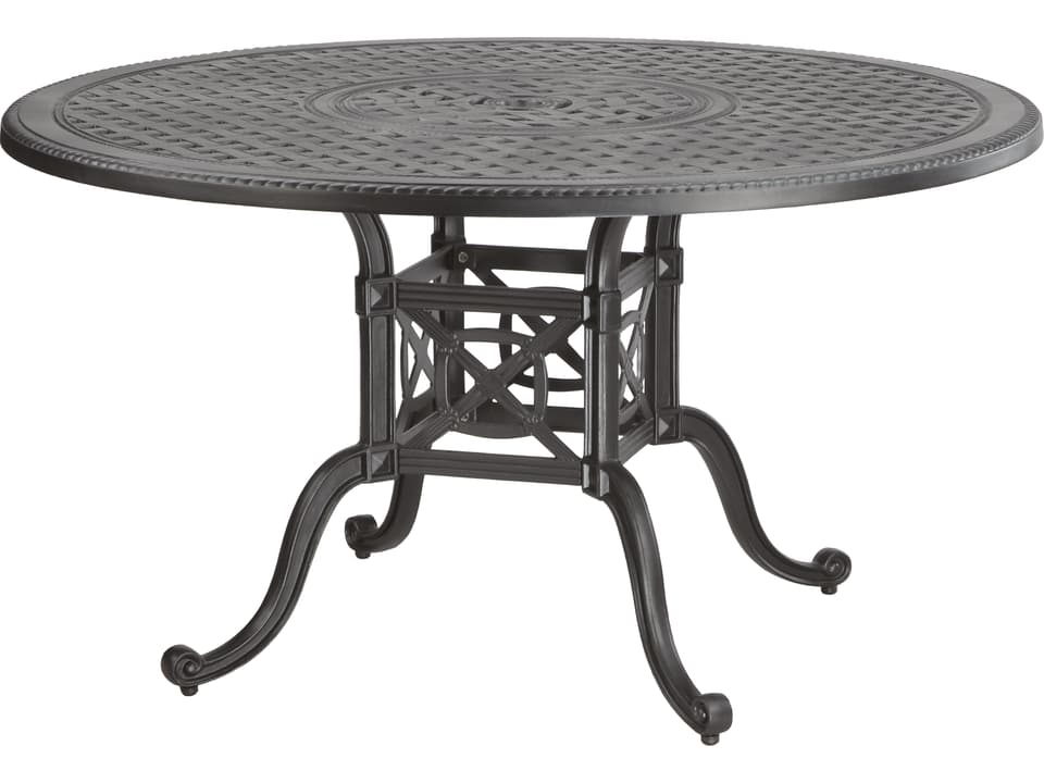 Grand Terrace 48-Inch Round Cast Aluminum Dining Table with Umbrella Hole