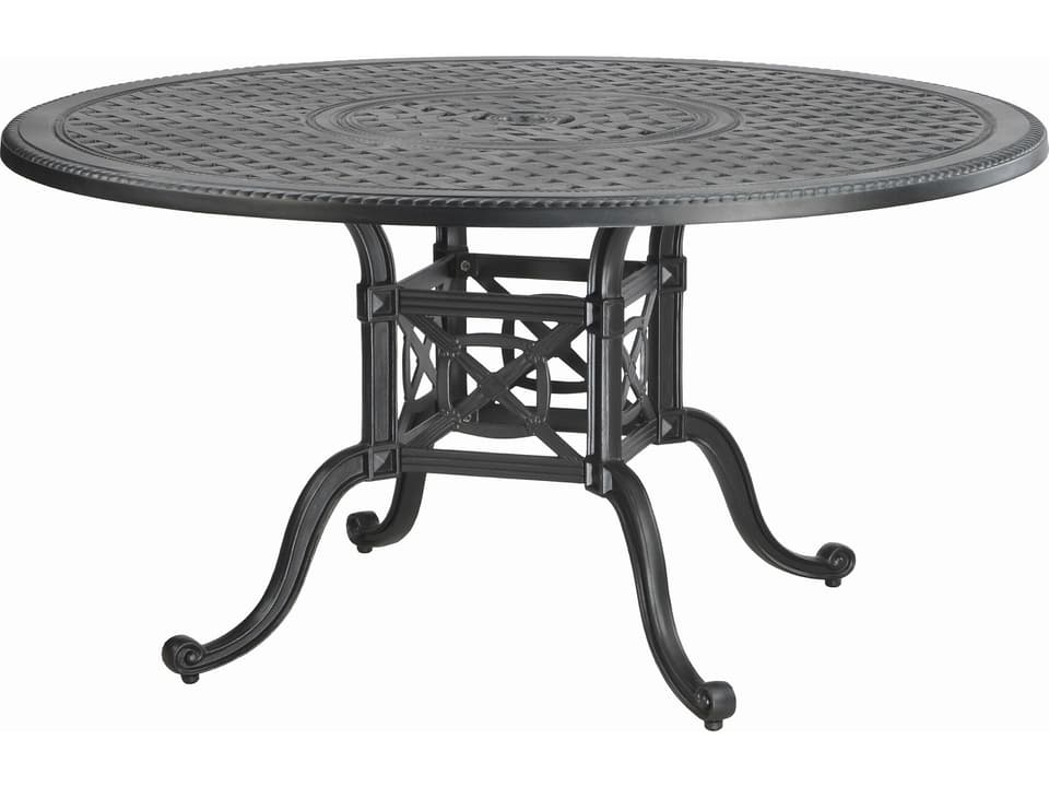Grand Terrace 54-Inch Round Cast Aluminum Dining Table with Umbrella Hole
