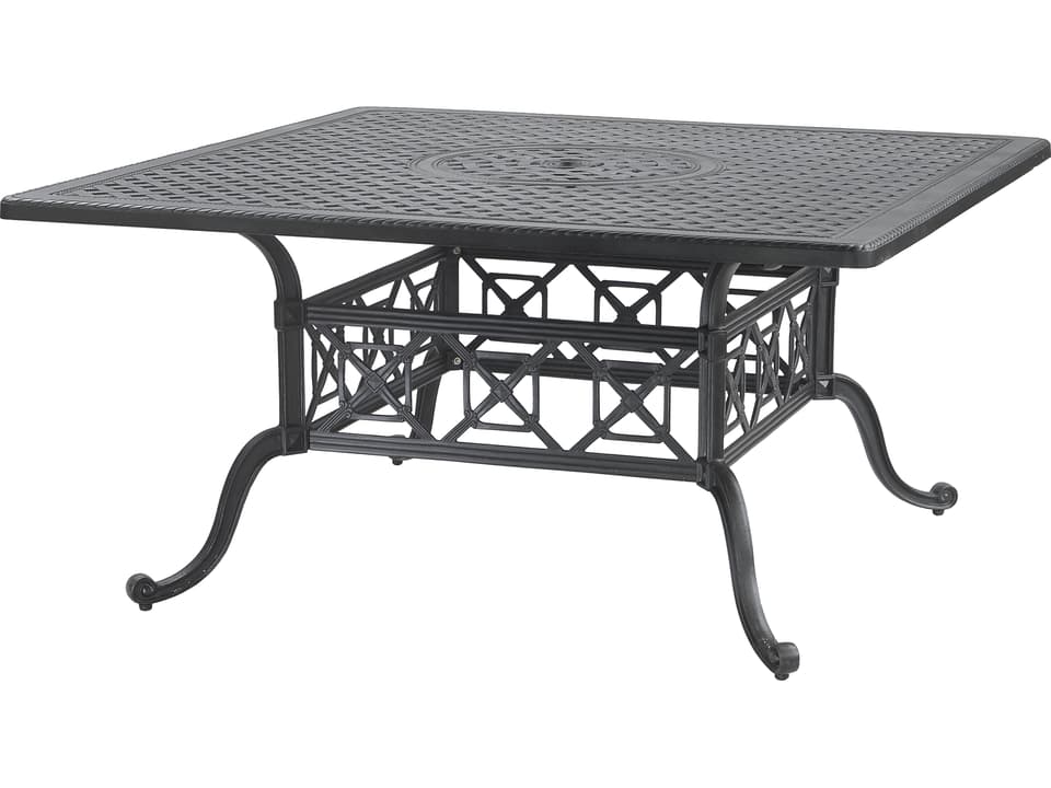 Grand Terrace 60-Inch Square Cast Aluminum Dining Table with Umbrella Hole