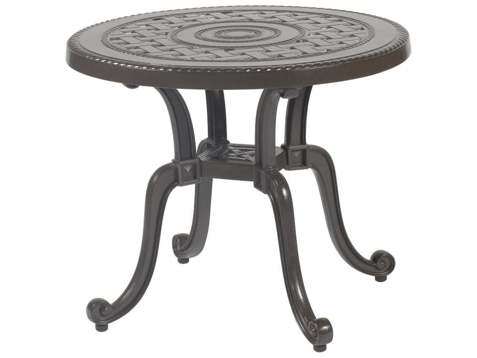 Grand Terrace 26 Inch Round Cast Aluminum End Table in Desert Bronze