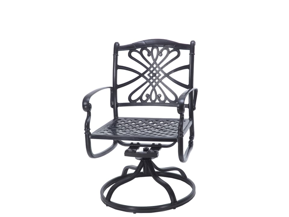 Bella Vista Cast Aluminum Swivel Rocker Dining Arm Chair in Midnight Gold