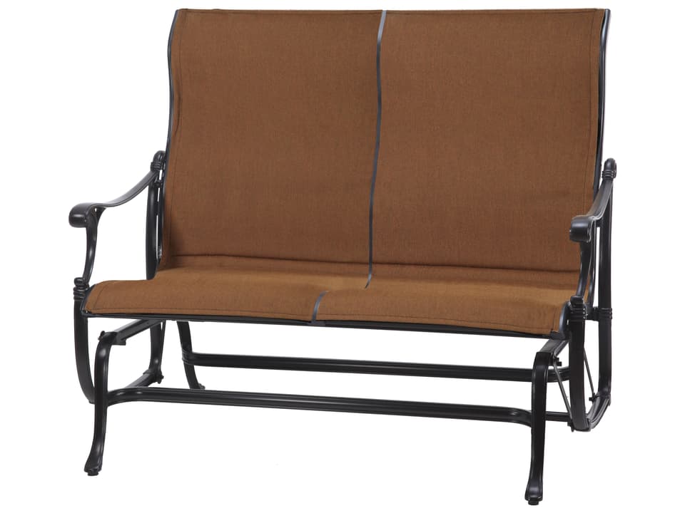 Michigan Padded Sling Cast Aluminum High Back Loveseat Glider