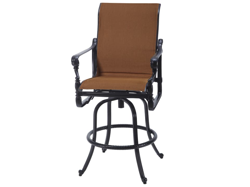 Grand Terrace Padded Sling Cast Aluminum Swivel Bar Stool