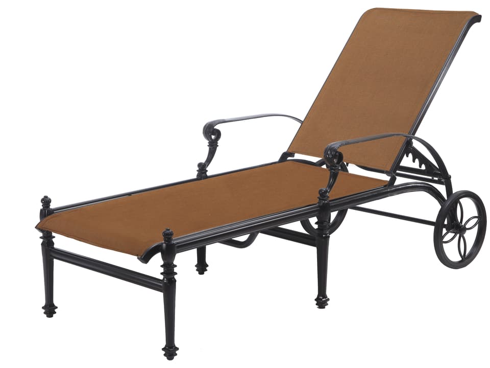 Grand Terrace Cast Aluminum Padded Sling Chaise Lounge in Vintage
