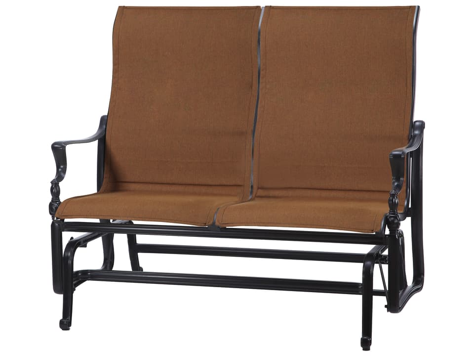 Bel Air Padded Sling Cast Aluminum High Back Glider Loveseat