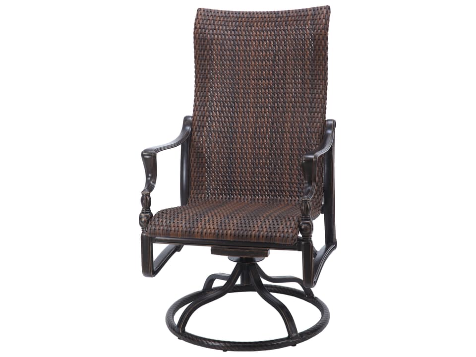 Bel Air Woven Cast Aluminum High Back Swivel Rocker Dining Arm Chair