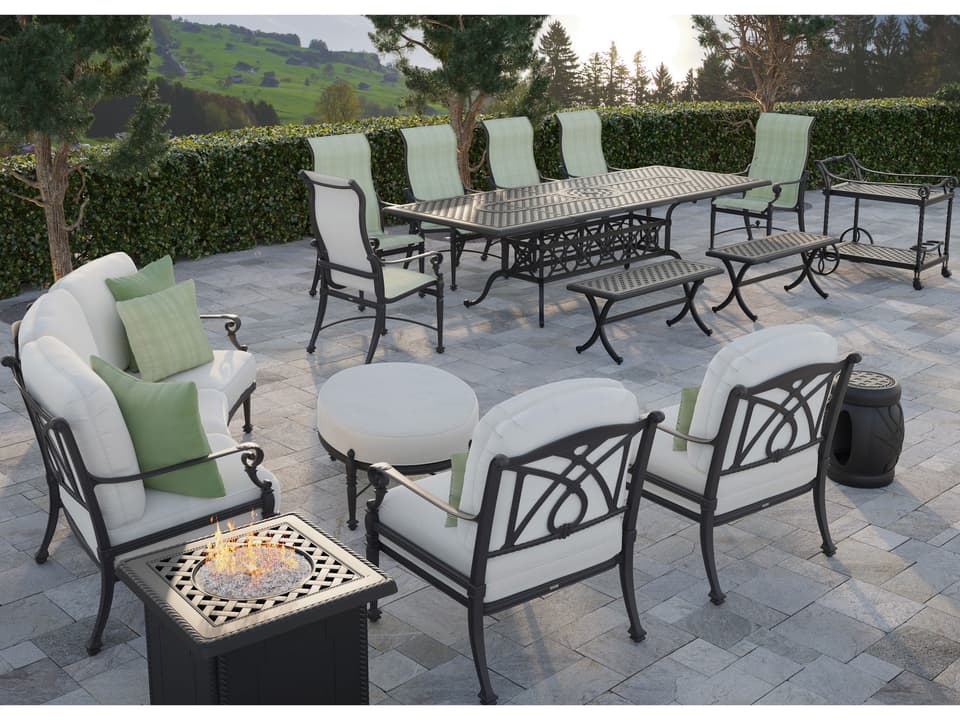 Grand Terrace Cushion Cast Aluminum Outdoor Patio Lounge Set