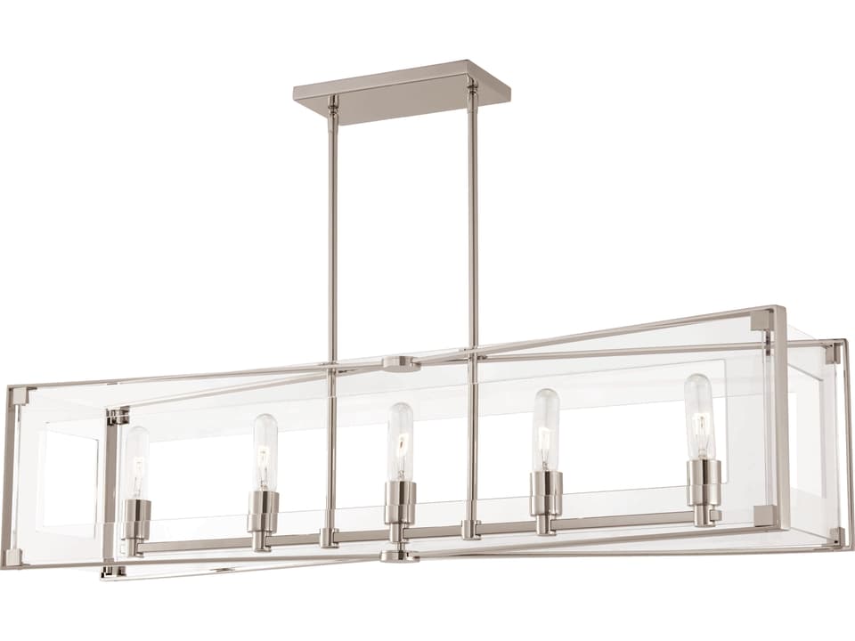 Crystal Clear 5-Light Linear Pendant Light in Polished Nickel