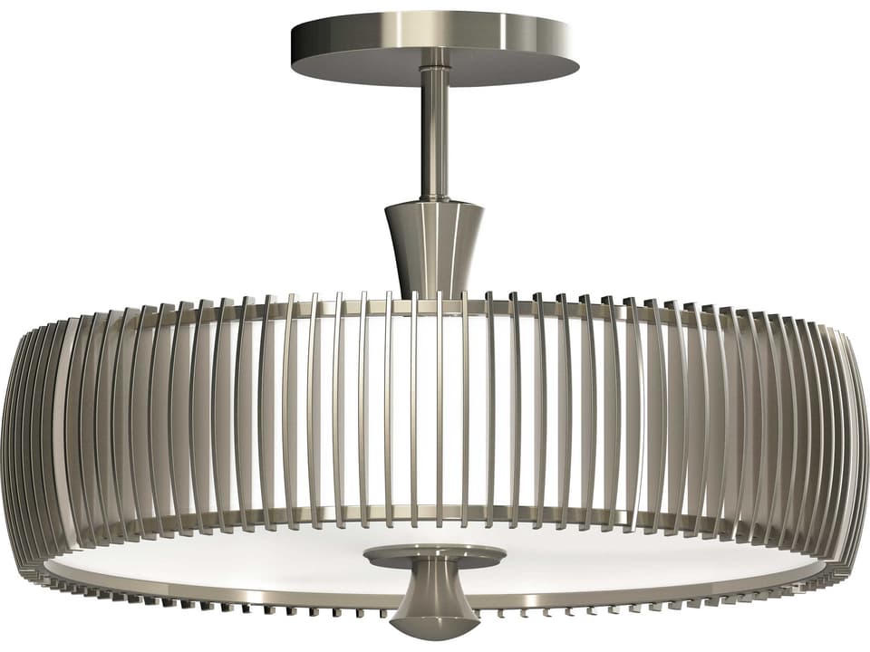 Night Moves 1-Light LED Semi-Flush Mount in Pewter with White Acrylic Shade