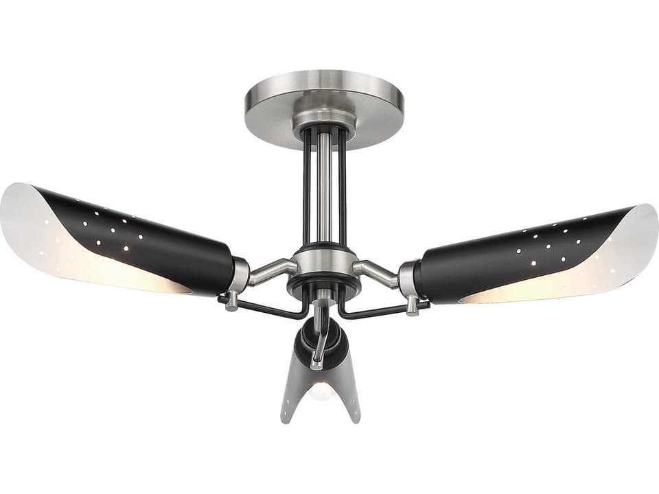 Turbine 3-Light Semi-Flush Mount Ceiling Light in Coal and Brushed Nickel