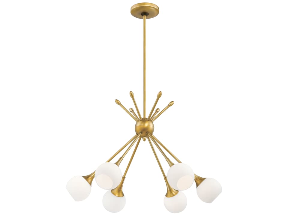 Pontil 6-Light Chandelier in Honey Gold with Etched Opal Glass