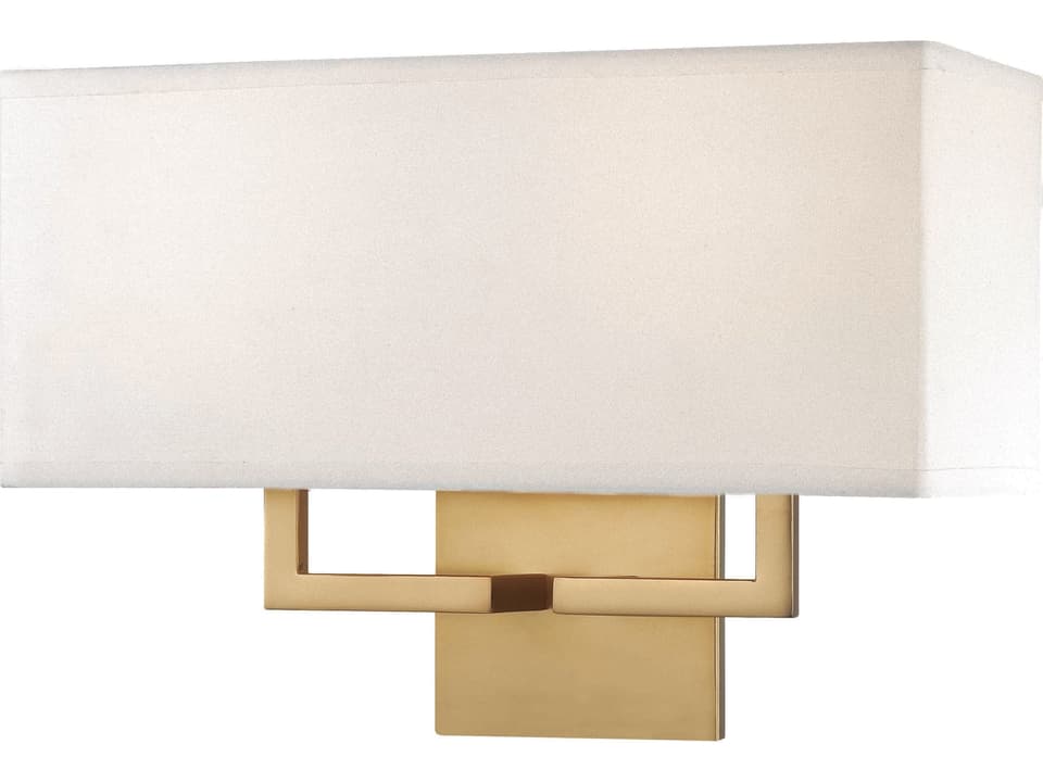 On the Square 2-Light Wall Sconce in Honey Gold with White Fabric Shade