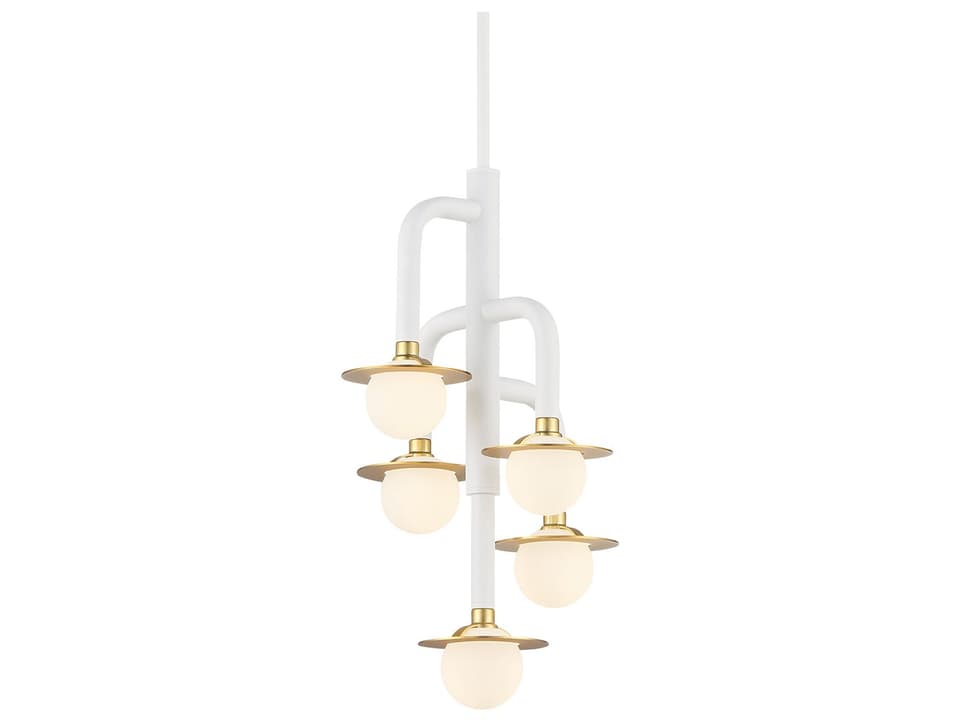 Tubular 5-Light LED Globe Chandelier in Matte White and Honey Gold