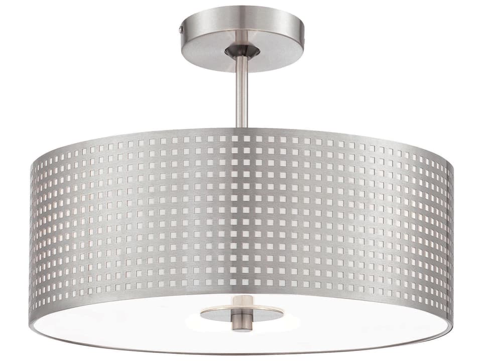 3-Light Grid Drum Semi-Flush Mount in Brushed Nickel