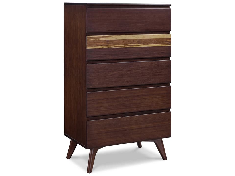 Azara 5-Drawer High Chest with Exotic Tiger Accent in Sable